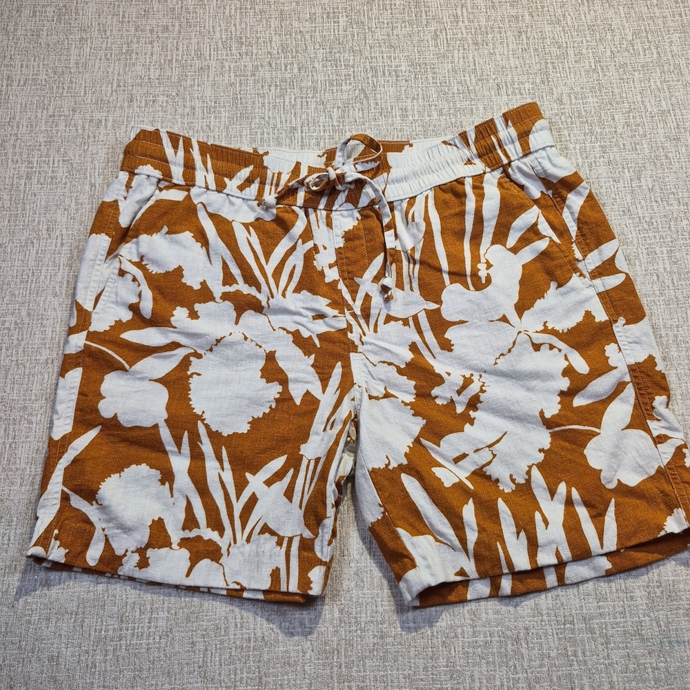 ANN TAYLOR FACTORY Linen Blend Floral Orange White Tropical Drawstring Shorts M